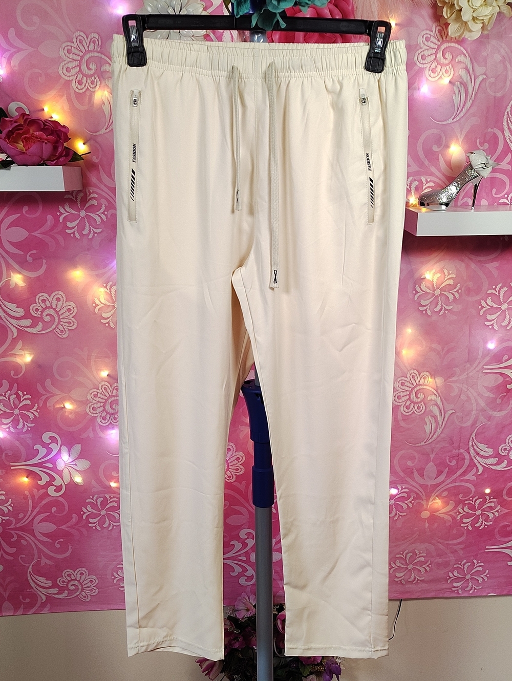 Source Unknown Cream Women's Jogger Track Pants with Zippers